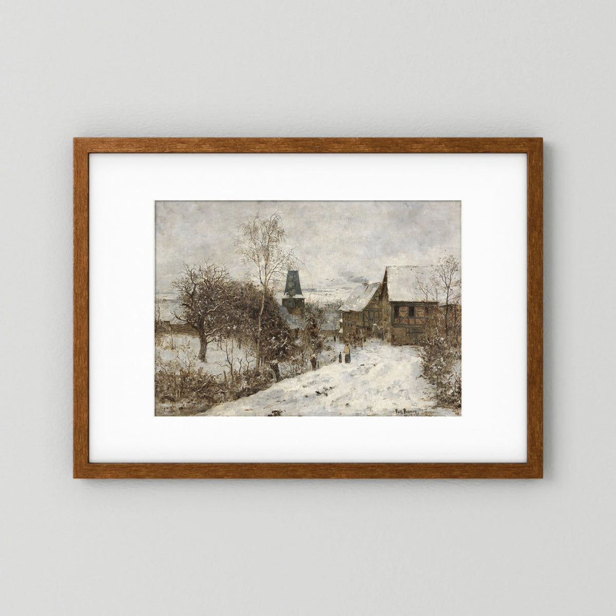 Vintage Snowy Village Art Print
