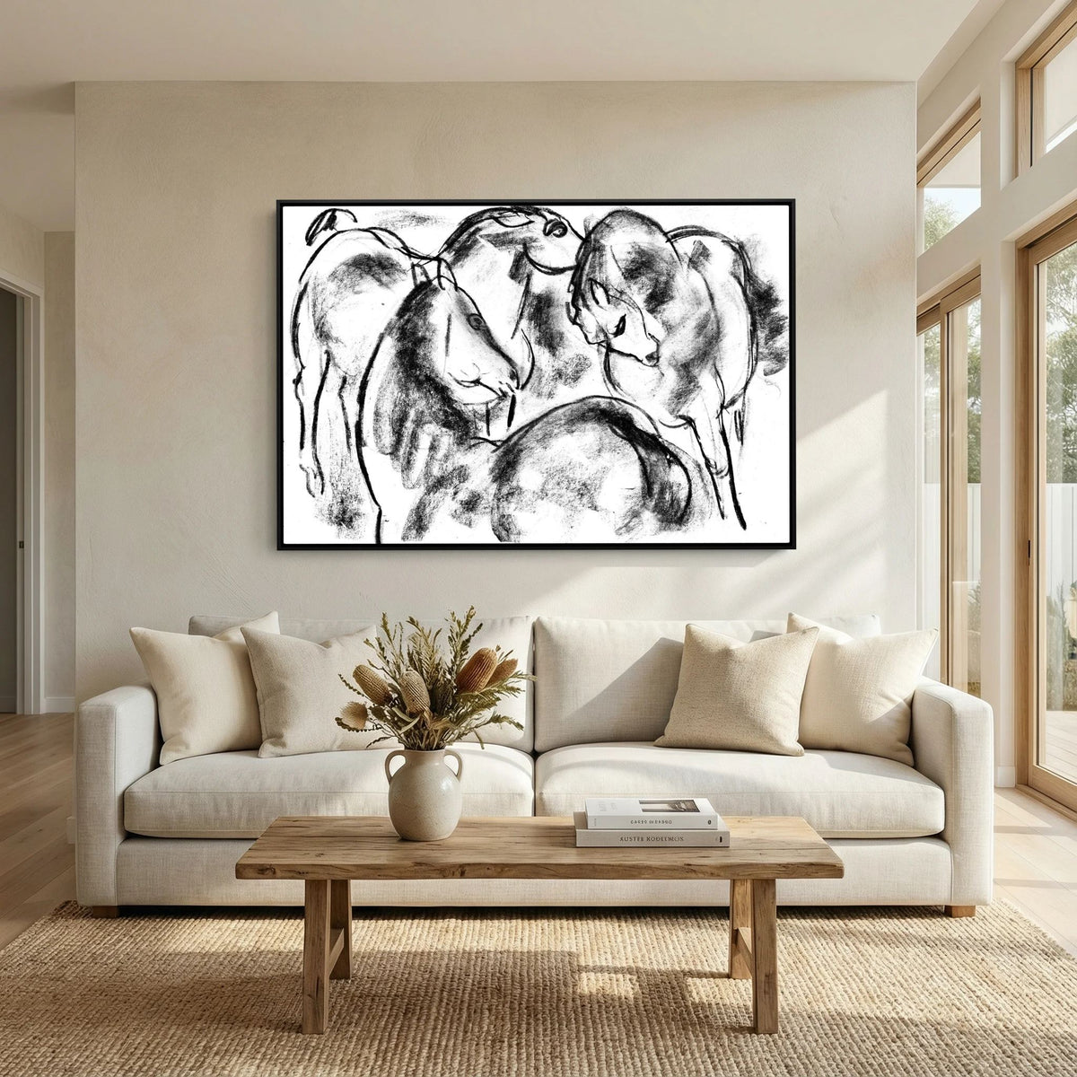 Black &amp; White Horse Sketch Canvas Wall Art | Vintage Equestrian Drawing