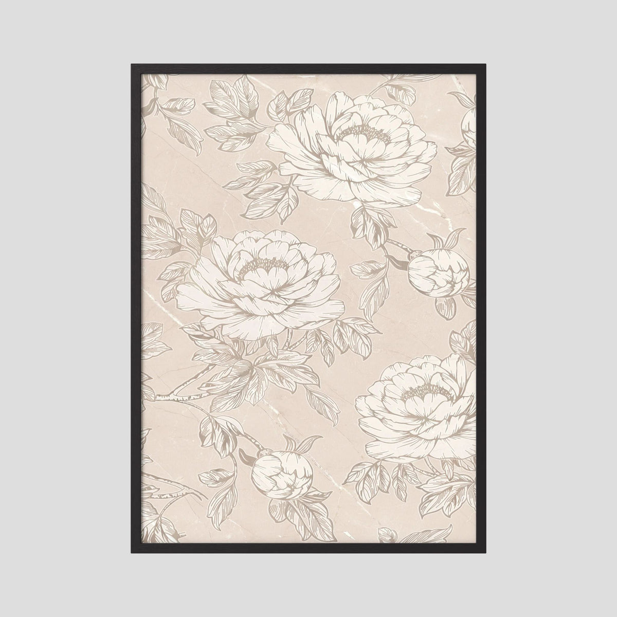 Blush Rose Wallpaper Pattern Vintage Wall Art Print Black Wood No border