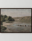 River Landscape Canvas Wall Art | Warm Neutral Nature Print for Living Room