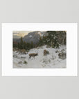 Vintage Deer in Snowy Mountains Art Print