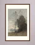 Atmospheric Tree Landscape Vintage Wall Art Print Oak Dark Freja
