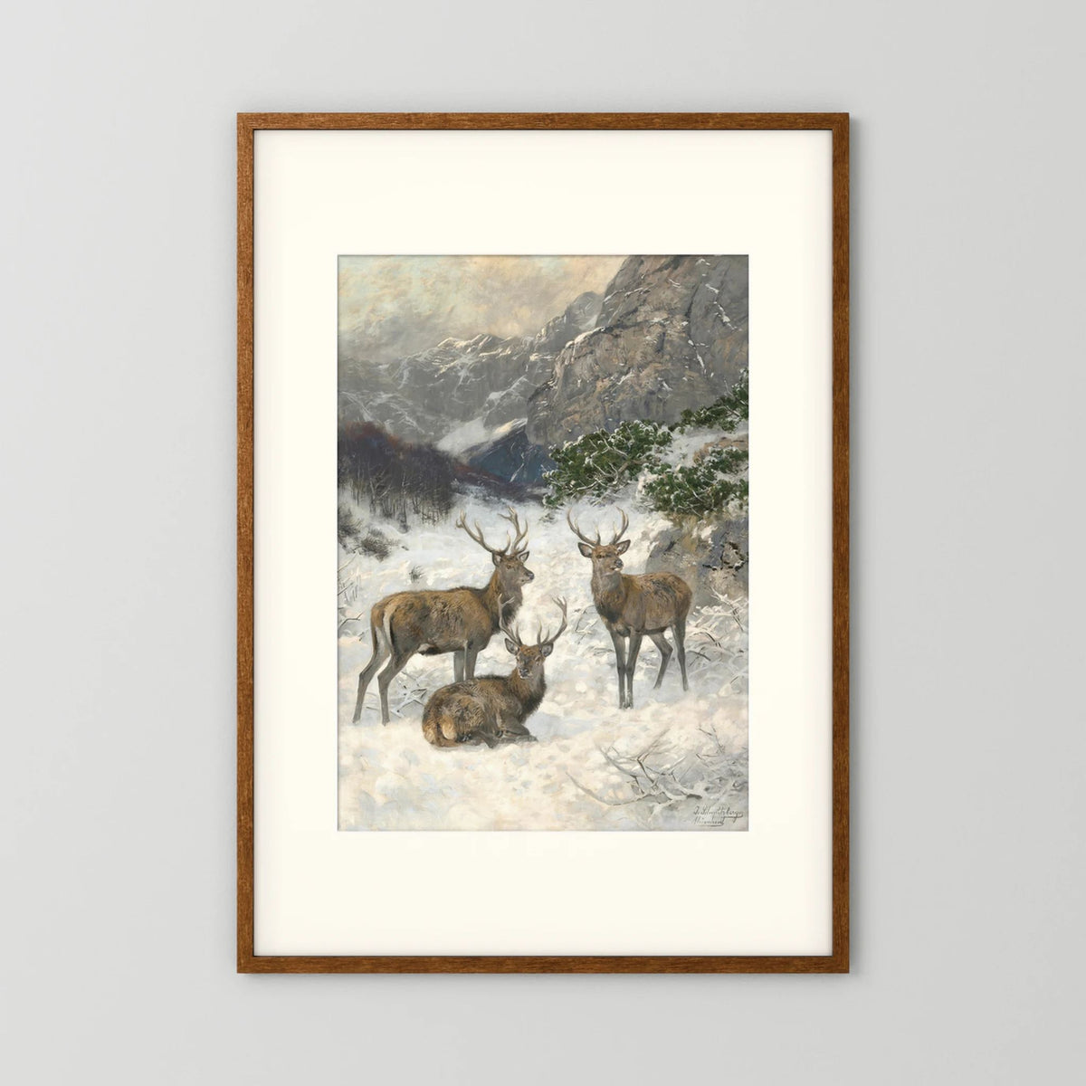 Vintage Deer in Snow Art Print