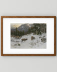 Vintage Deer in Snowy Mountains Art Print
