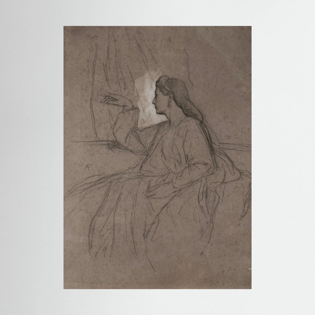 Vintage Woman Figure Sketch Canvas Wall Art | Neutral Figurative Drawing