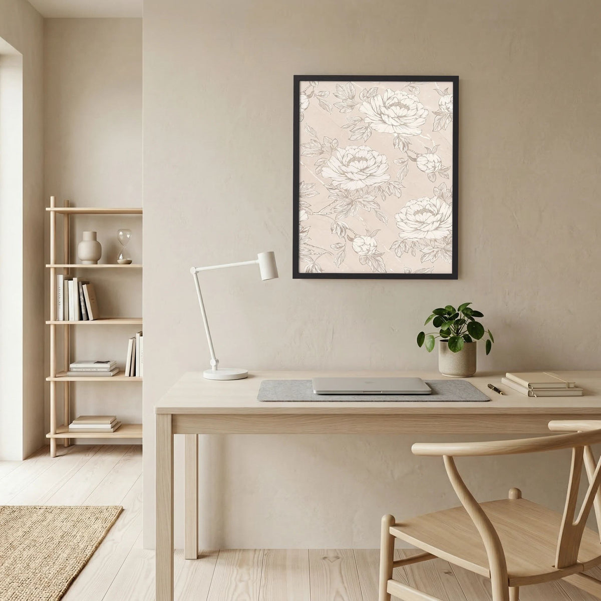 Blush Rose Wallpaper Pattern Vintage Wall Art Print