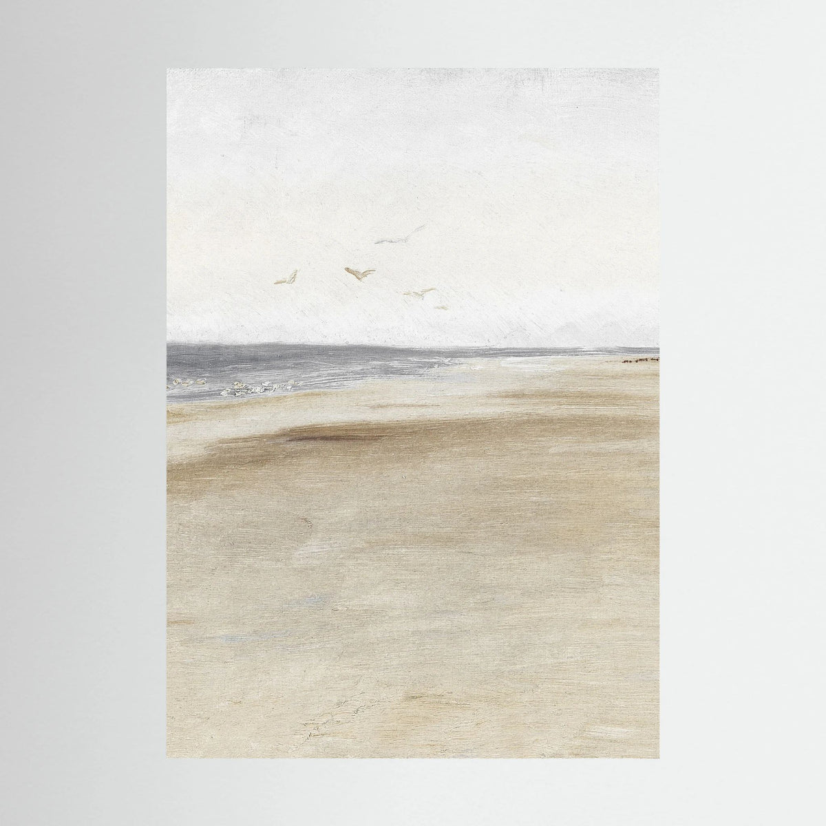 Neutral Coastal Landscape Canvas Wall Art | Serene Beach &amp; Ocean Painting