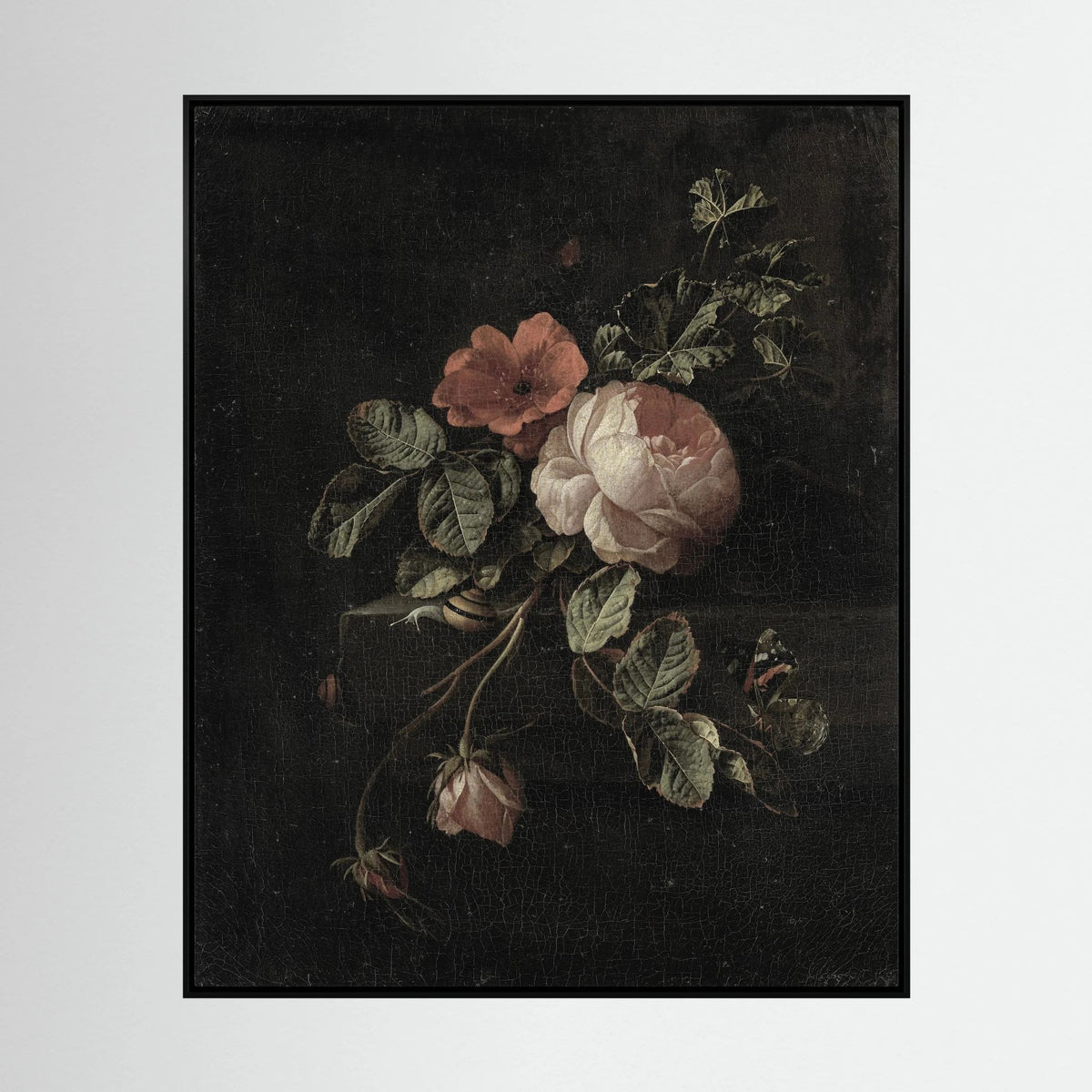 Vintage Floral Canvas Wall Art | Moody Botanical Flower Painting