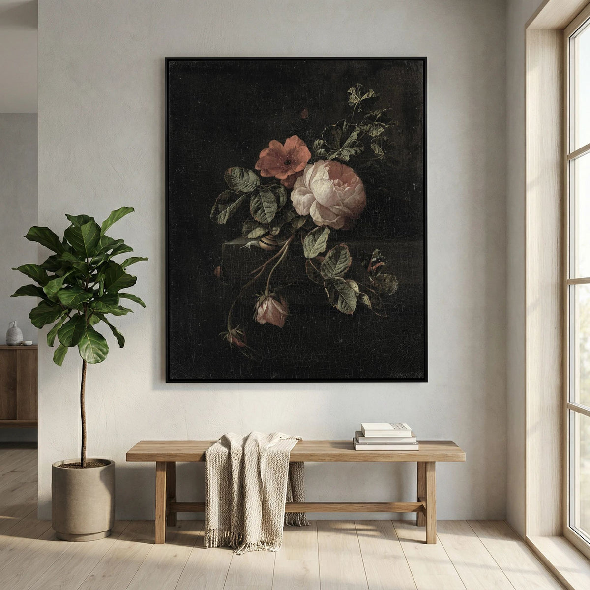 Vintage Floral Canvas Wall Art | Moody Botanical Flower Painting
