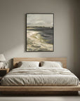 Moody Coastal Landscape Canvas Wall Art | Vintage Seaside & Sailboat Painting