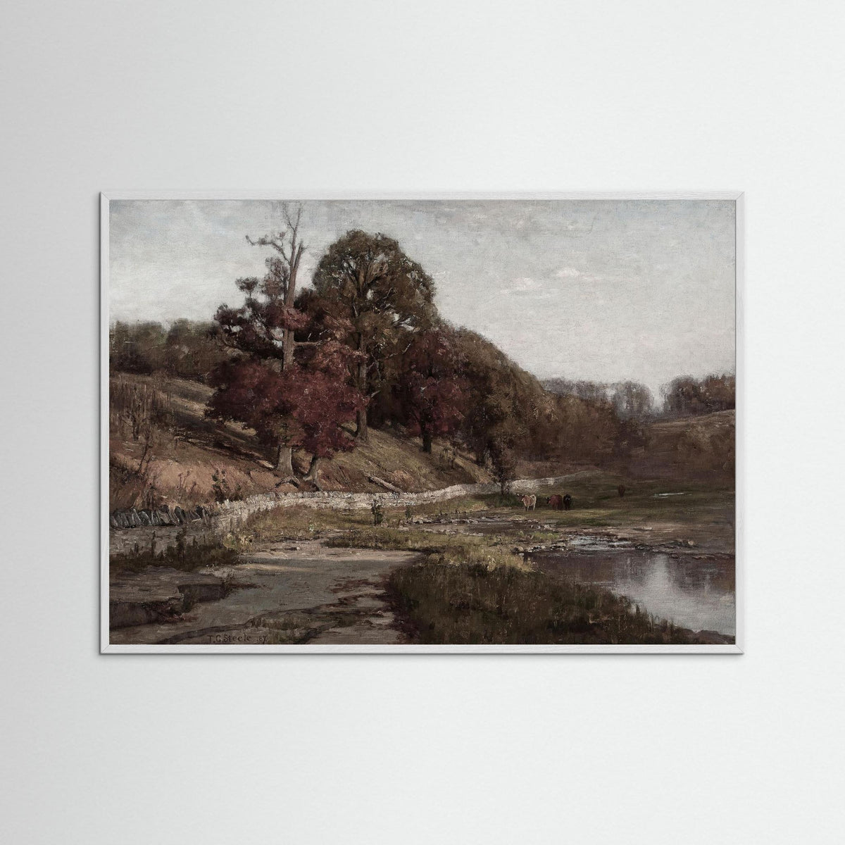 Warm Neutral Landscape Art Print | Serene Earth Tone Artwork for Modern Home White Wood No border