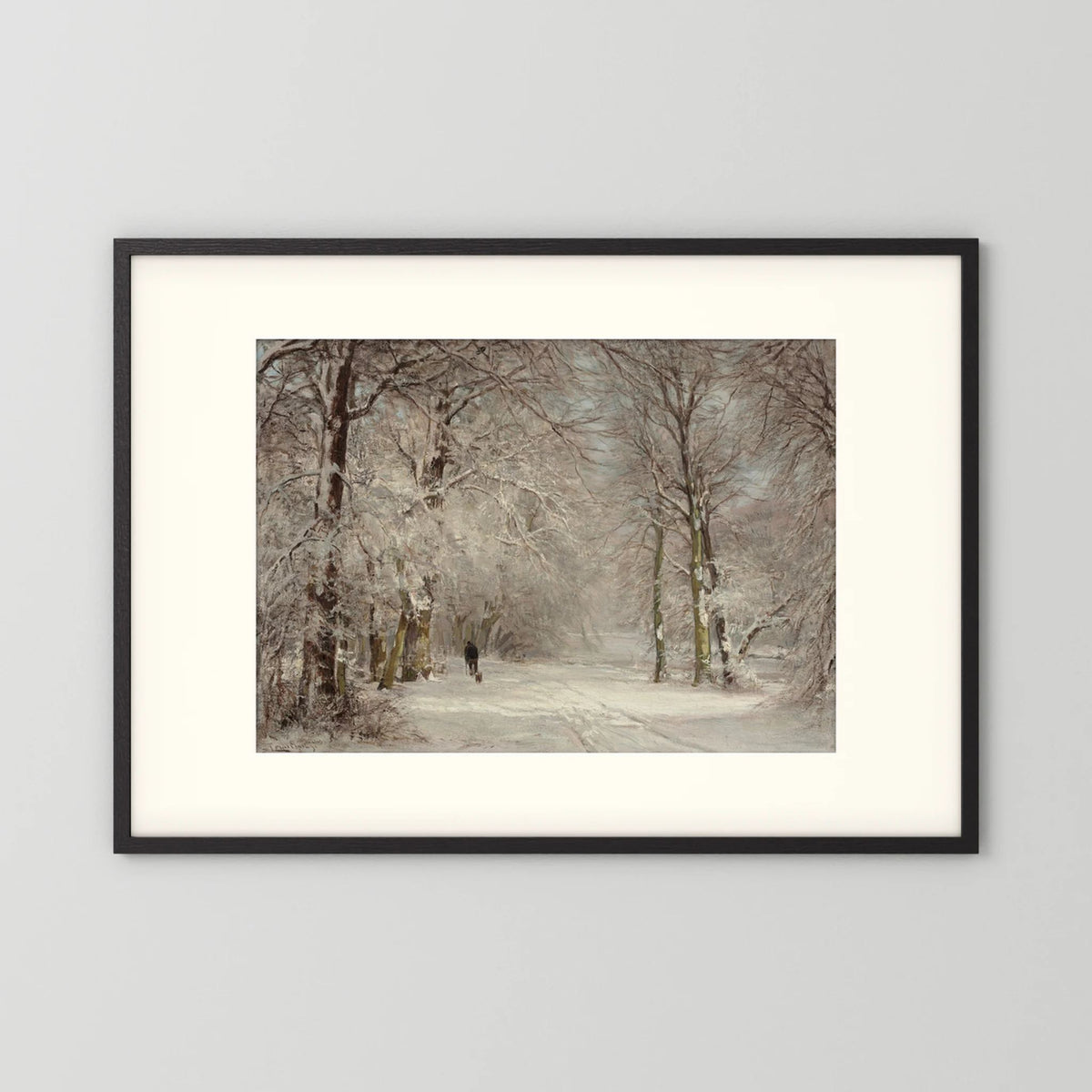 Vintage Snowy Woodland Art Print Black Wood Freja