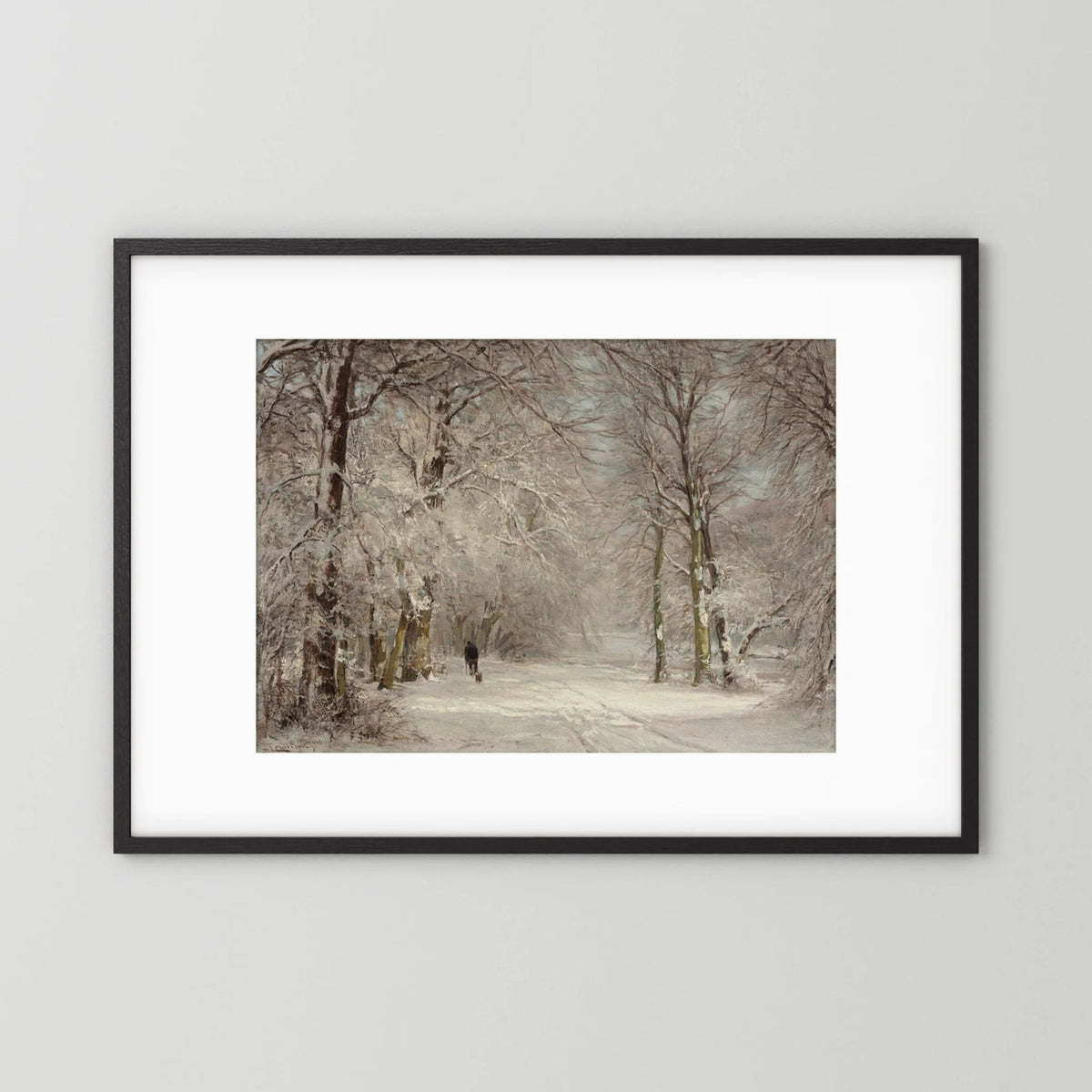 Vintage Snowy Woodland Art Print Black Wood White
