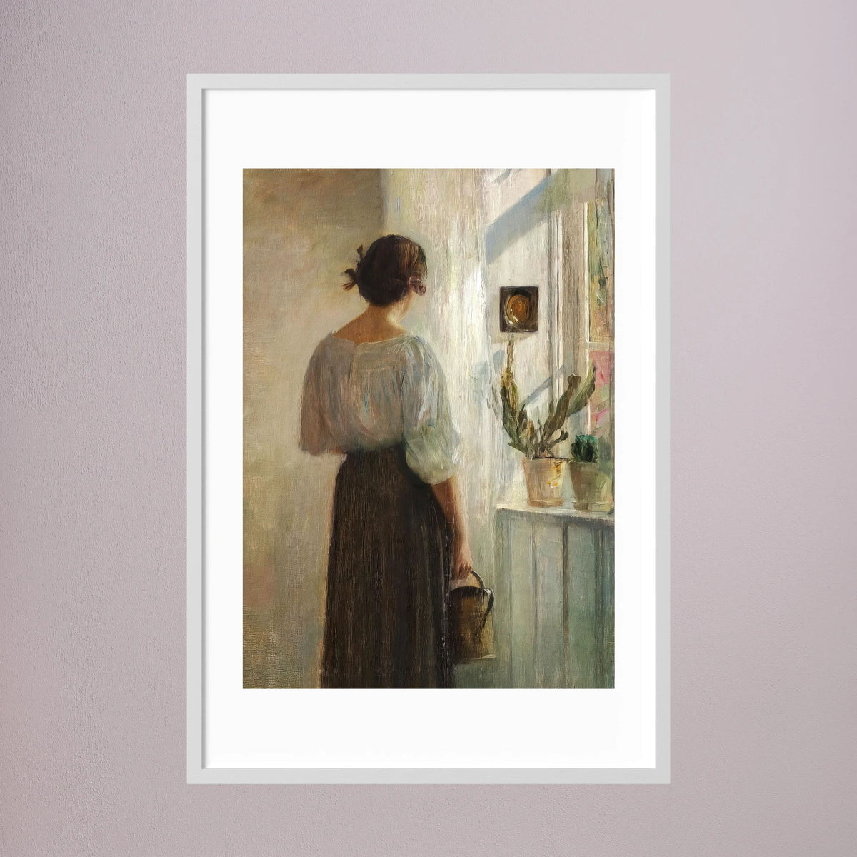 Woman at the Window Vintage Wall Art Print White Wood White