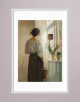 Woman at the Window Vintage Wall Art Print White Wood White