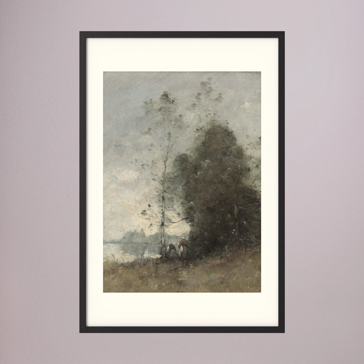 Atmospheric Tree Landscape Vintage Wall Art Print Black Wood Freja