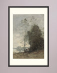 Atmospheric Tree Landscape Vintage Wall Art Print Black Wood Freja
