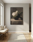 Vintage White Floral Canvas Wall Art | Moody Botanical Still Life Painting