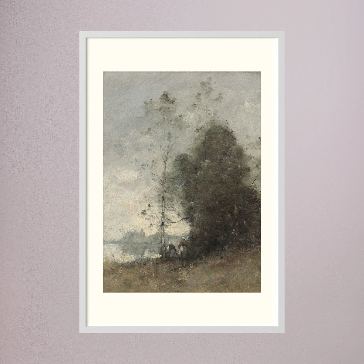 Atmospheric Tree Landscape Vintage Wall Art Print White Wood Freja