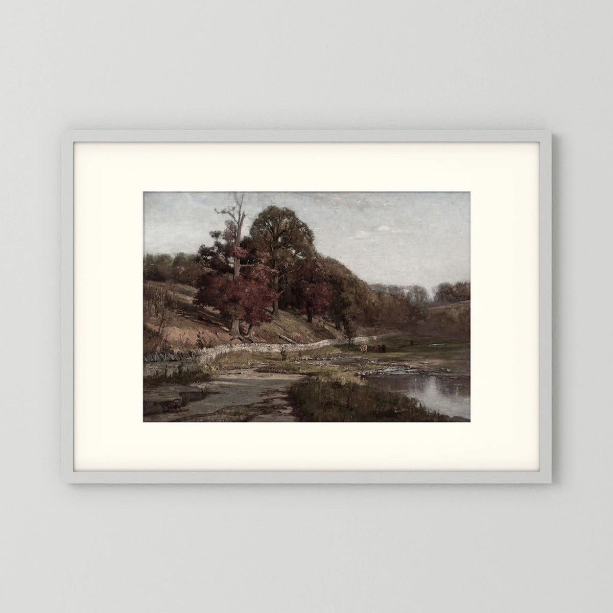 Warm Neutral Landscape Art Print | Serene Earth Tone Artwork for Modern Home White Wood Freja