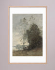 Atmospheric Tree Landscape Vintage Wall Art Print Oak Nature White