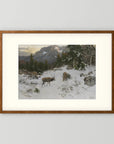 Vintage Deer in Snowy Mountains Art Print