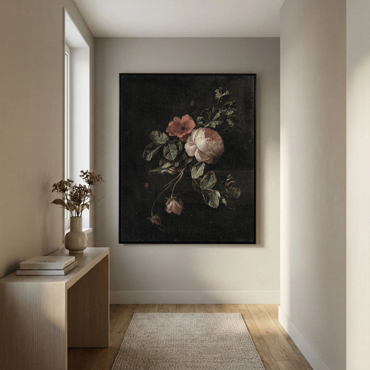 Vintage Floral Canvas Wall Art | Moody Botanical Flower Painting