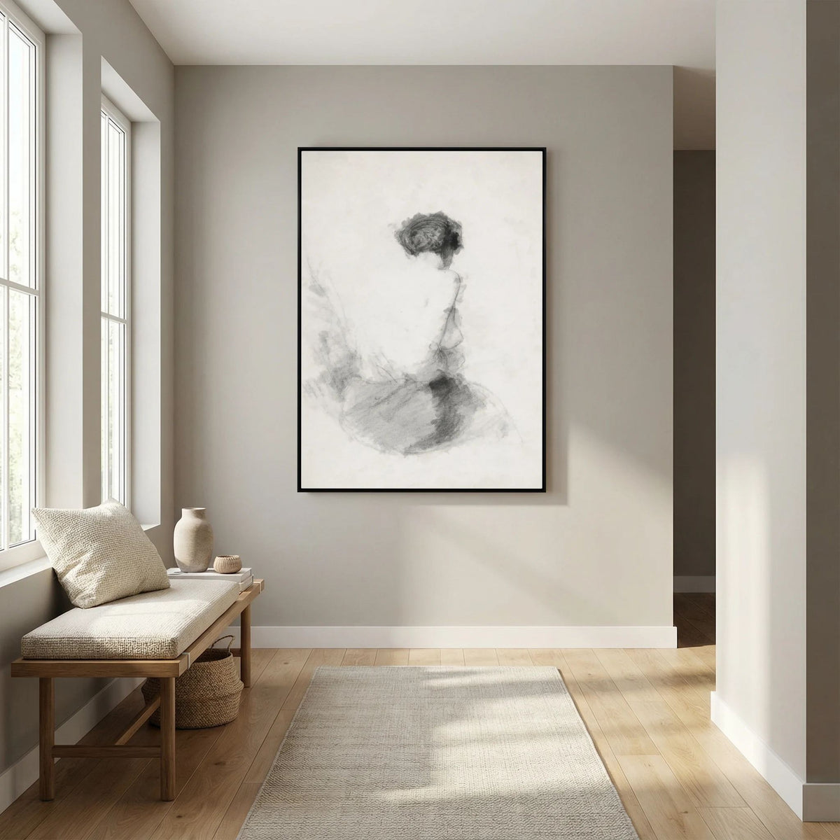 Neutral Woman Figure Canvas Wall Art | Minimalist Vintage Figurative Sketch