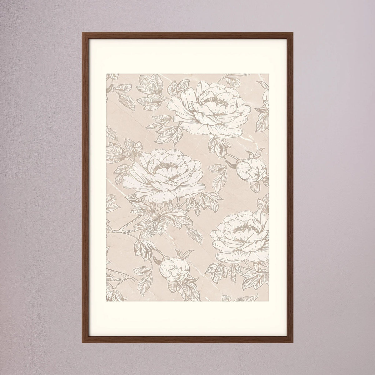Blush Rose Wallpaper Pattern Vintage Wall Art Print Oak Dark Freja