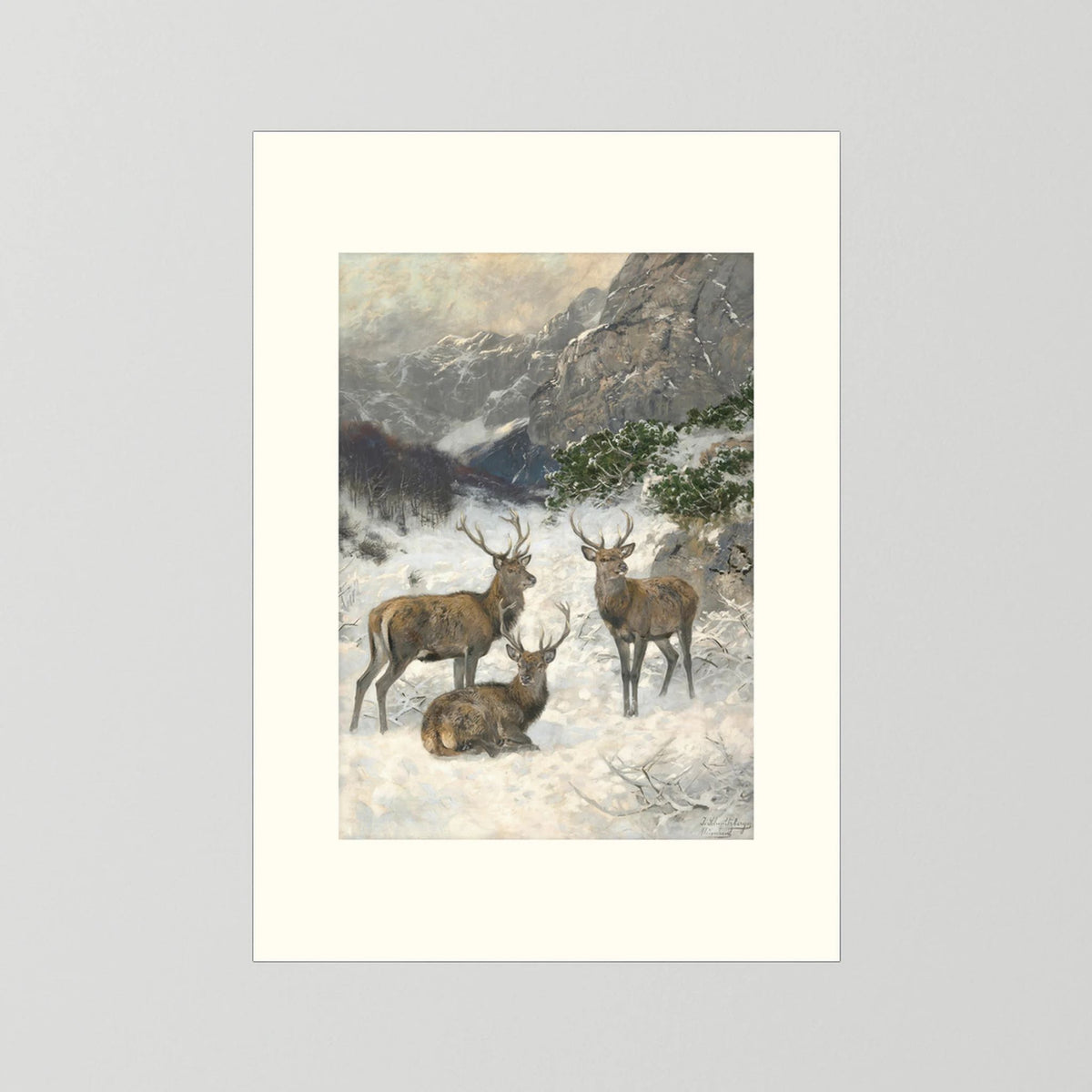 Vintage Deer in Snow Art Print