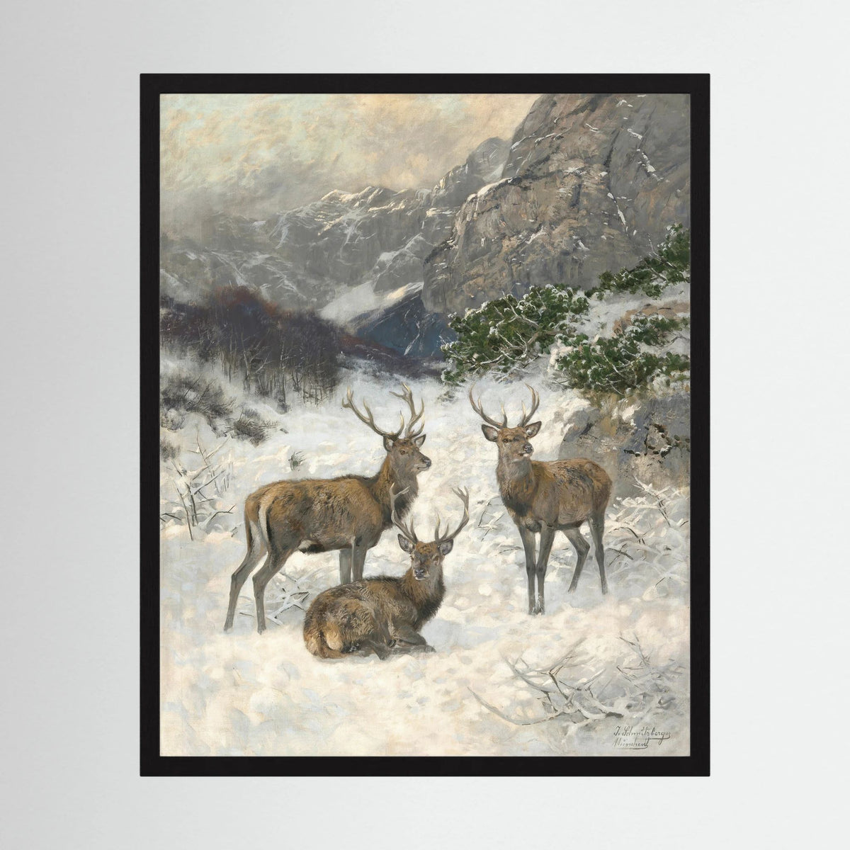 Vintage Deer in Snow Art Print