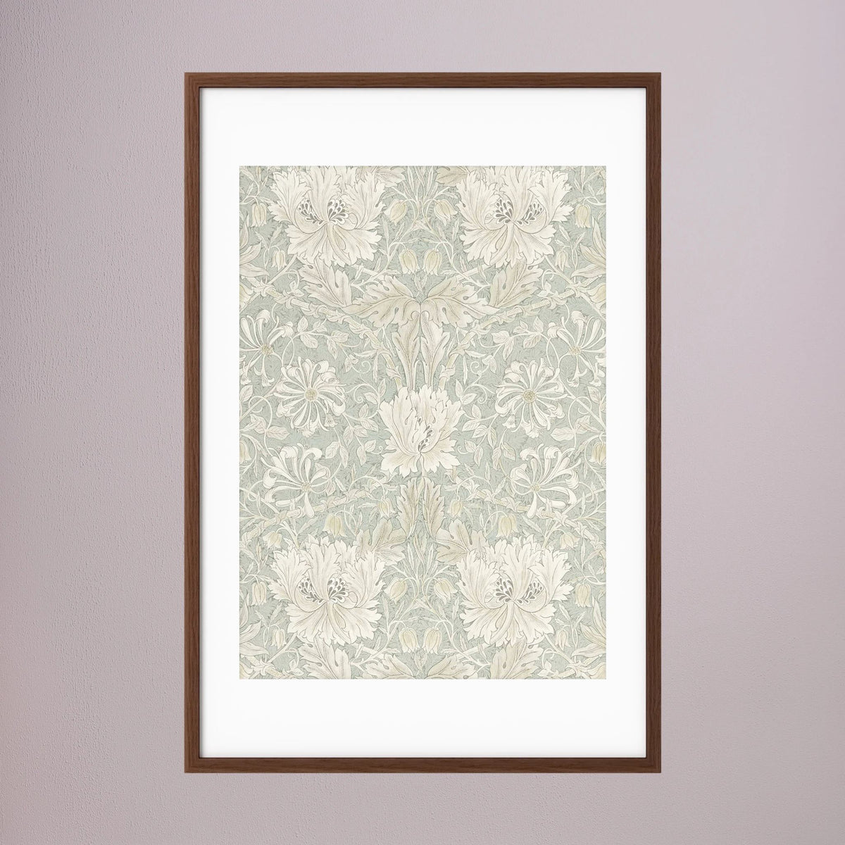 Pale Green Floral Wallpaper Pattern Vintage Wall Art Print Oak Dark White