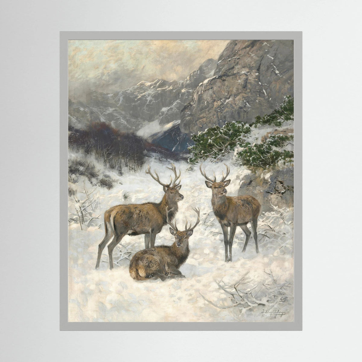 Vintage Deer in Snow Art Print