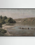 River Landscape Canvas Wall Art | Warm Neutral Nature Print for Living Room Black