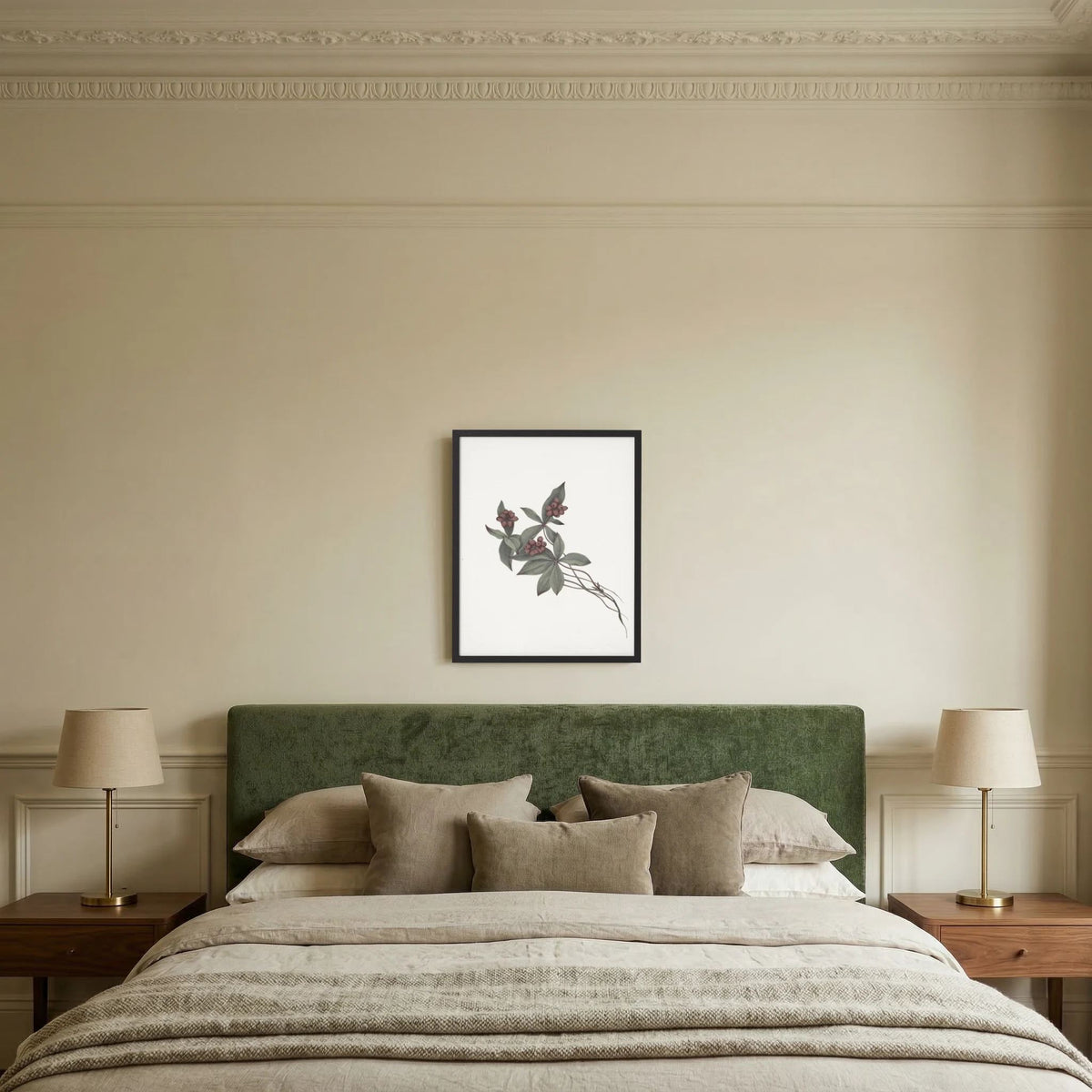 Pink Botanical Branch Study Vintage Wall Art Print