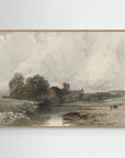 Neutral Creek Landscape Canvas Wall Art | Serene Countryside Nature Artwork Oak