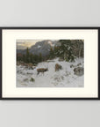 Vintage Deer in Snowy Mountains Art Print