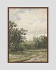 Misty Country Landscape Vintage Wall Art Print Oak Dark No border