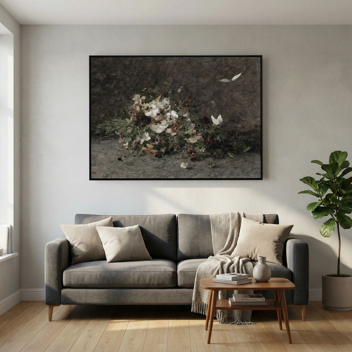 Moody Vintage Floral Canvas Wall Art | Dark Botanical Still Life Painting