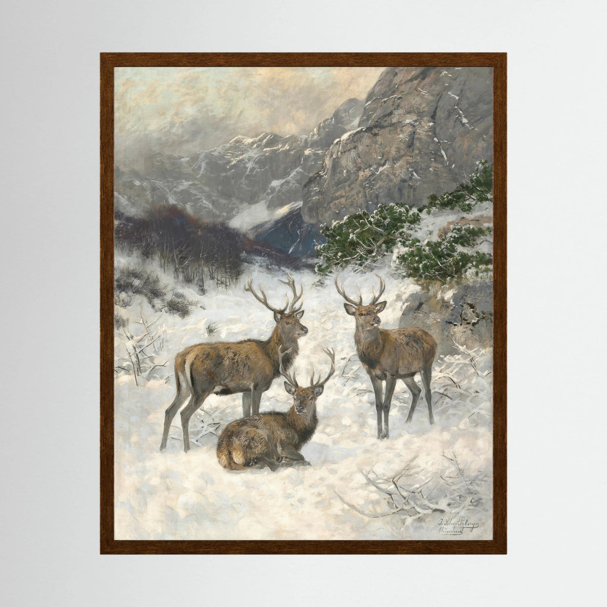 Vintage Deer in Snow Art Print