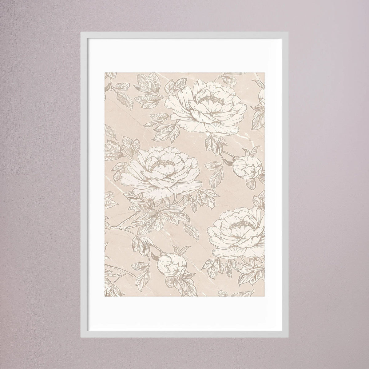 Blush Rose Wallpaper Pattern Vintage Wall Art Print White Wood White