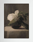 Vintage White Floral Canvas Wall Art | Moody Botanical Still Life Painting