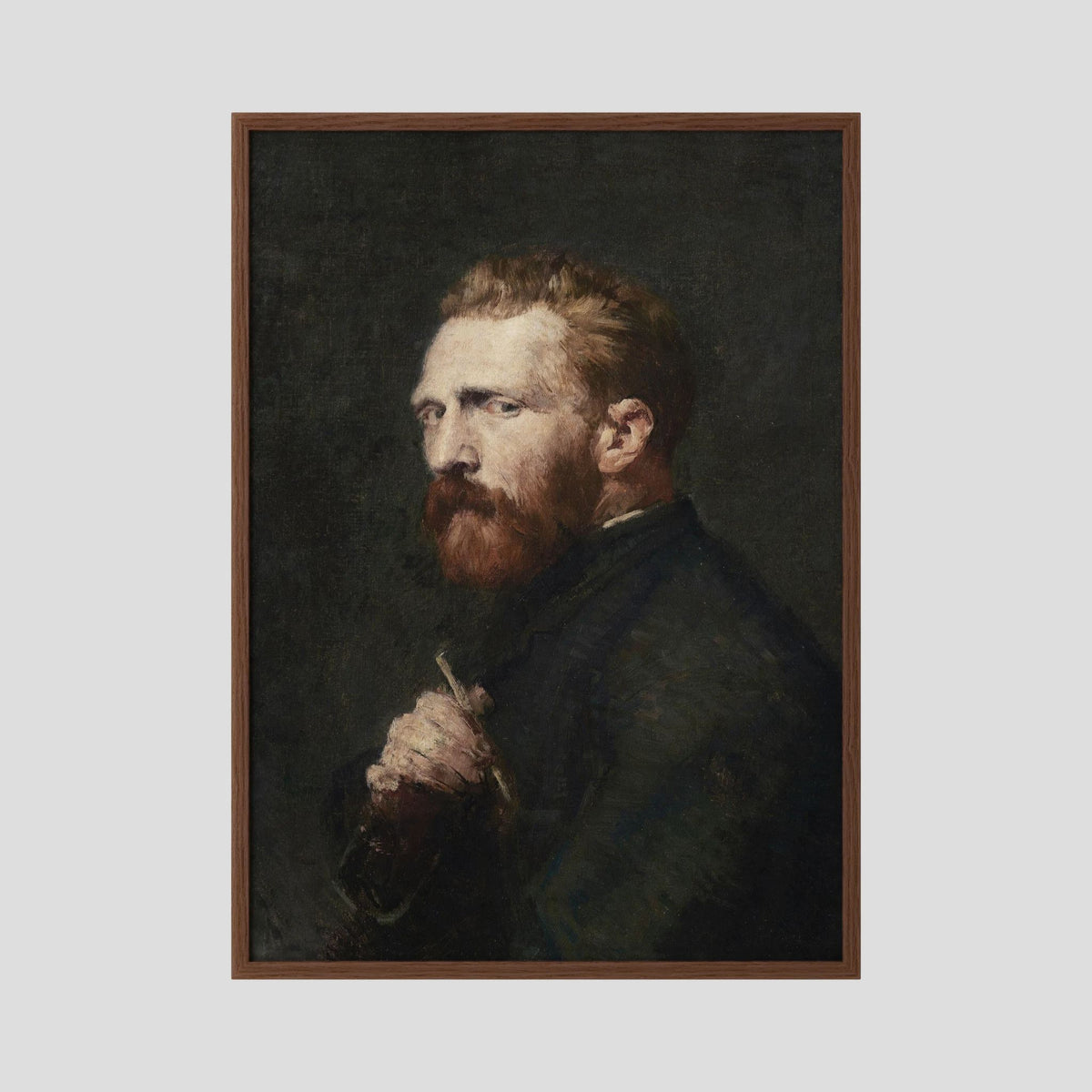 Moody Artist Portrait Vintage Wall Art Print Oak Dark No border
