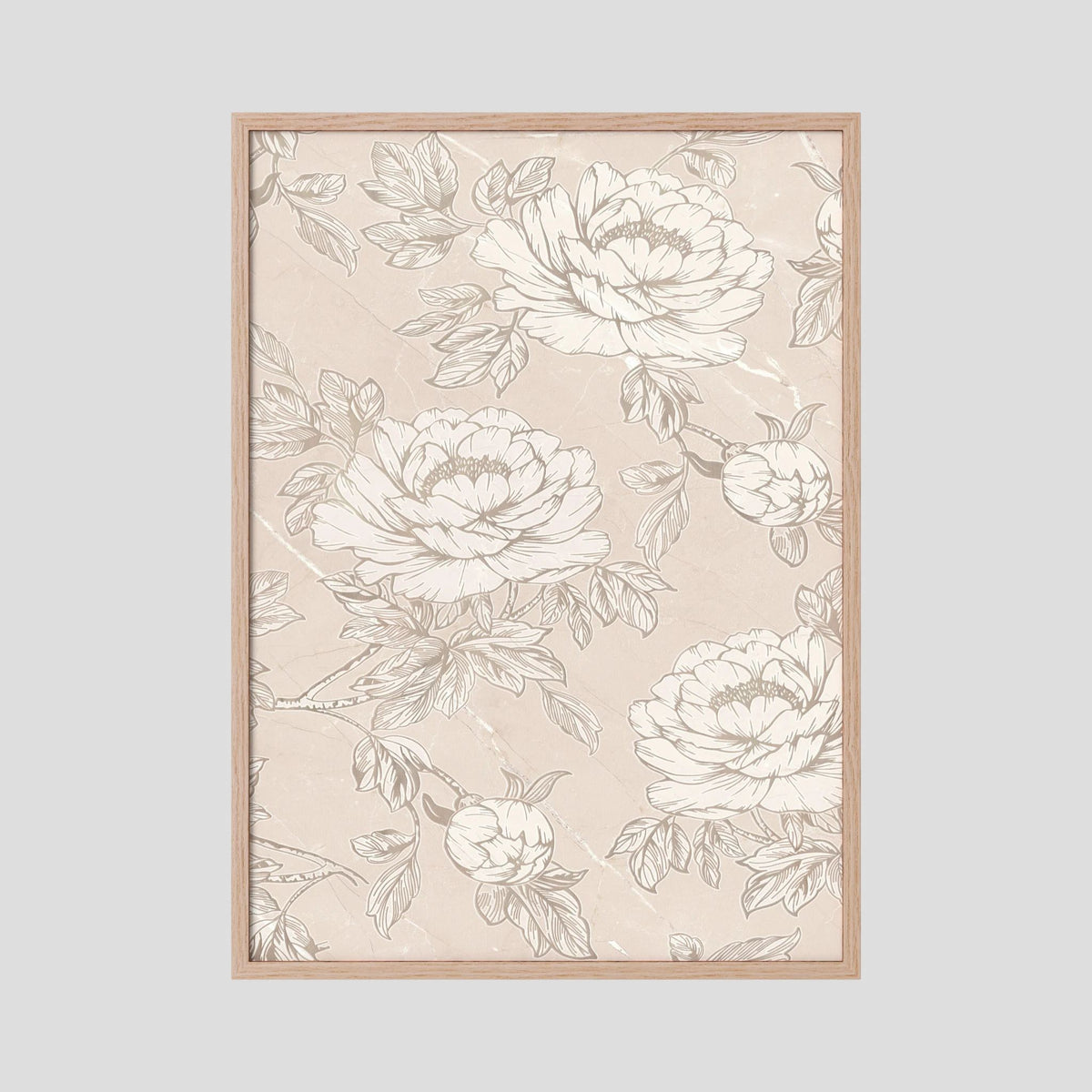 Blush Rose Wallpaper Pattern Vintage Wall Art Print Oak Nature No border
