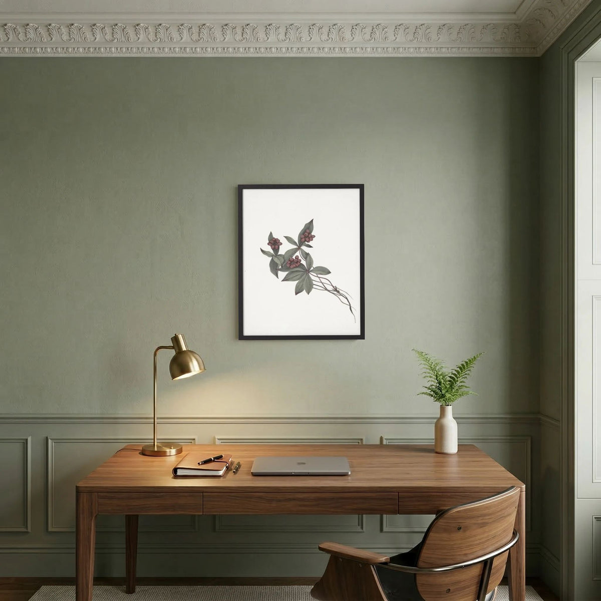 Pink Botanical Branch Study Vintage Wall Art Print