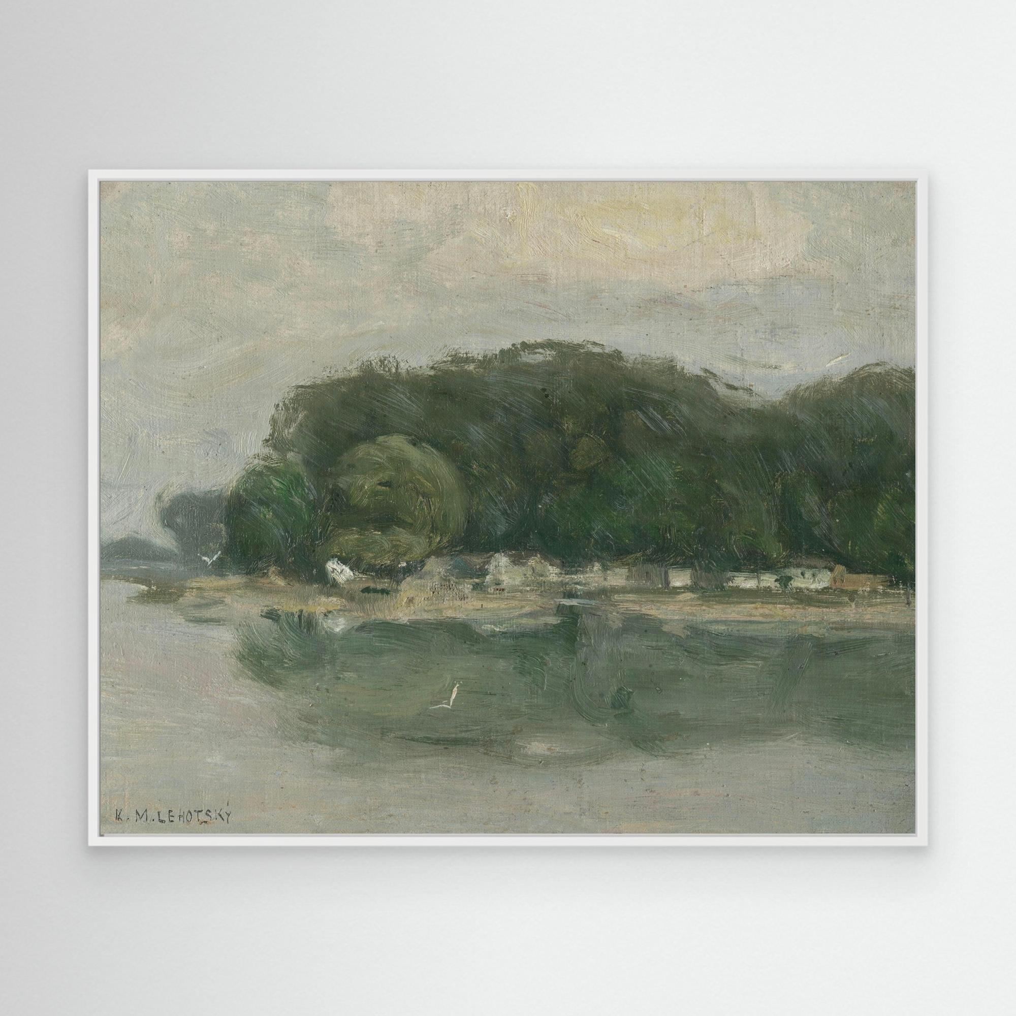 Vintage European Riverside Village Landscape Canvas