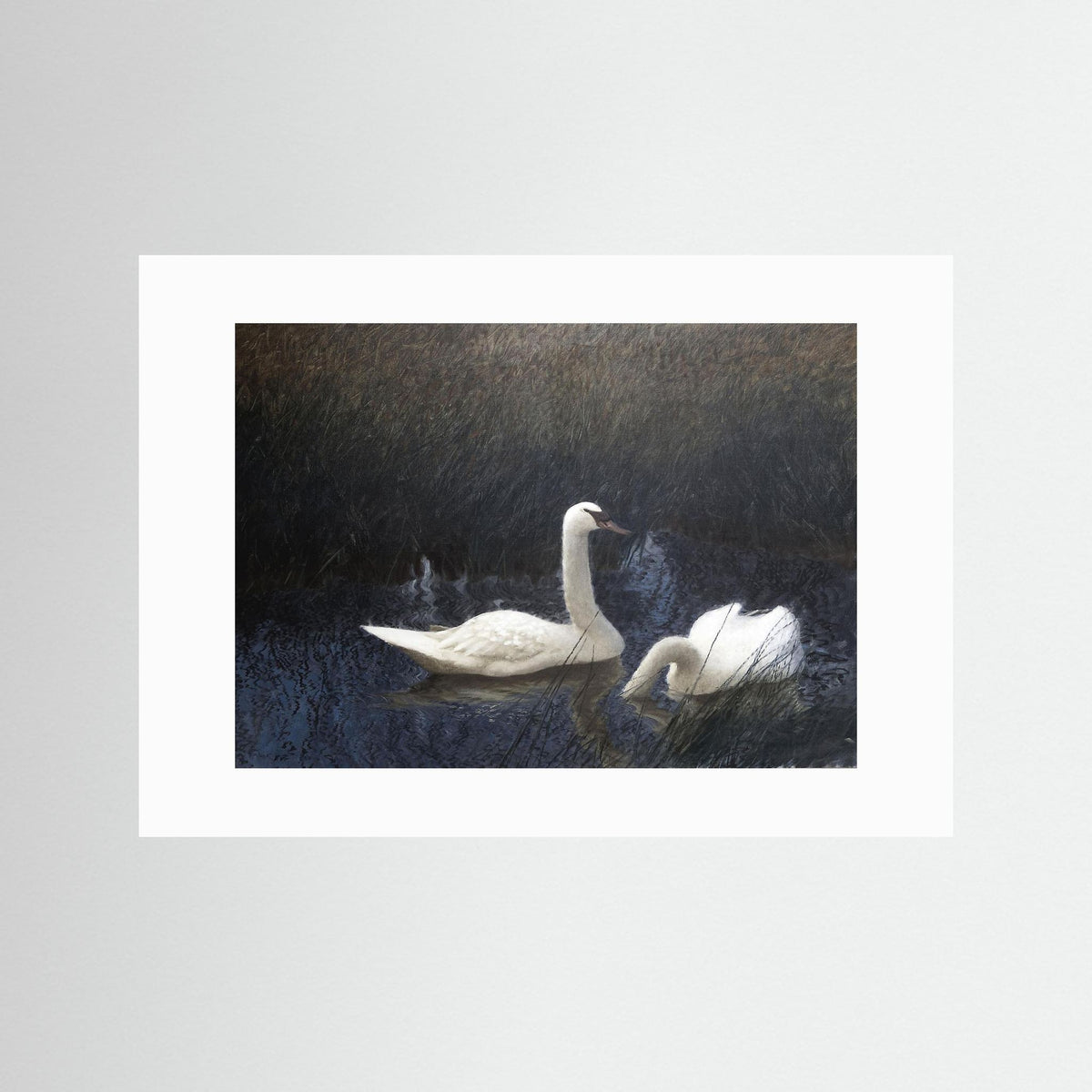 Vintage Swan Lake Art Print | Soft Neutral Wall Decor No Frame White