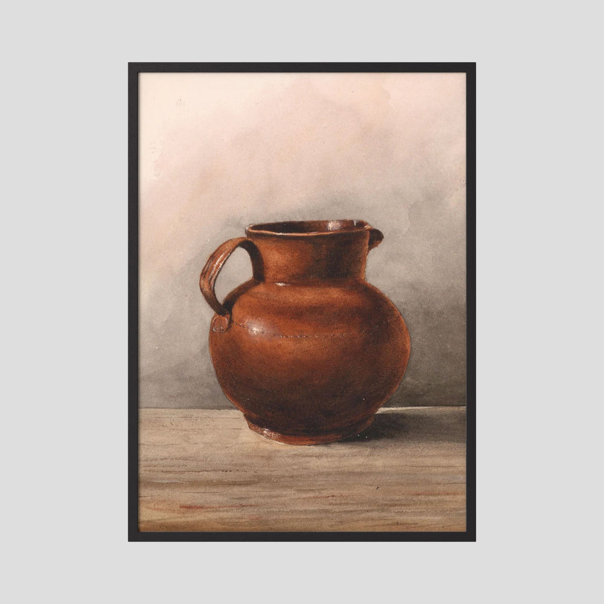 Terracotta Pot Still Life Vintage Wall Art Print Black Wood No border