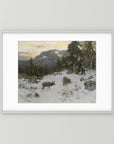 Vintage Deer in Snowy Mountains Art Print