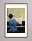 Woman in Blue at the Piano Vintage Wall Art Print Black Wood Freja